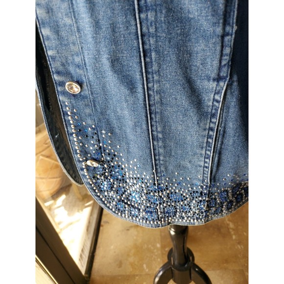 Quacker Factory Blue Bling Embellished Rhinestone Studded Denim Jean Jacket sz S - Picture 6 of 14